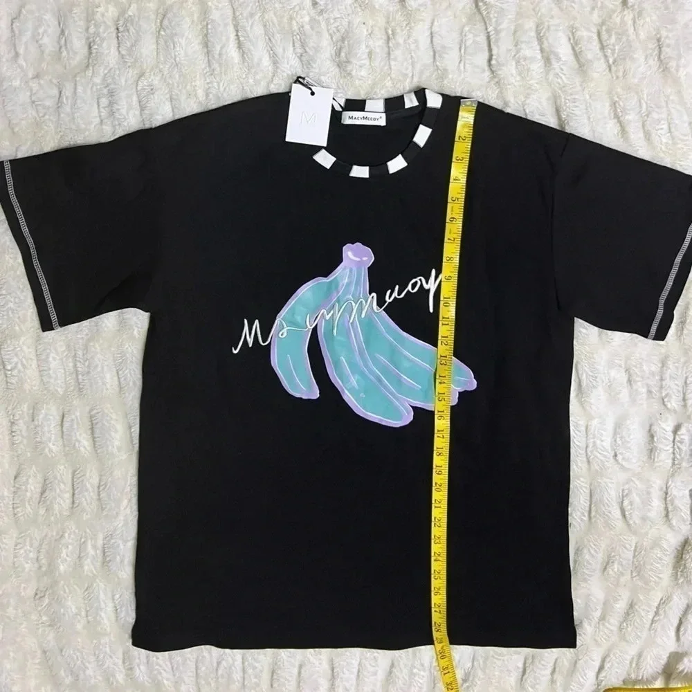 NWT MACYMCCOY Men’s Blue Banana Print Black T-Shirt